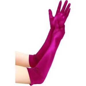Women's Smooth Rose Red Long Satin Gloves Elbow Length Party Costume Accessory